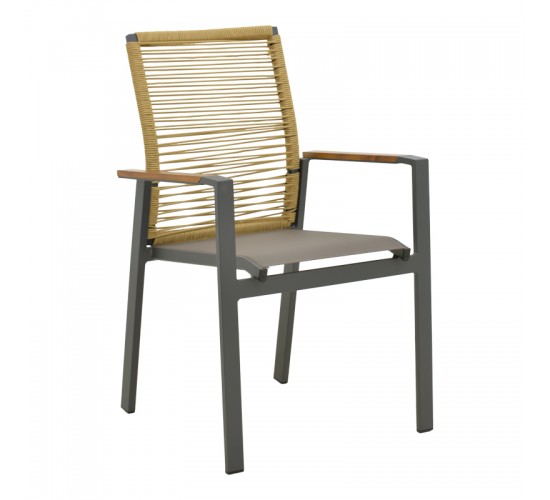 Πολυθρόνα Aegean στοιβαζόμενη teak-pe σχοινί σε φυσική - αλουμίνιο κ textline σε ανθρακί απόχρωση 57x64x87εκ Υλικό: Alum size:Ø25/Ø19*1.2mm. Rope SIZE:Ø5MM-Teak on handrail 404-000032