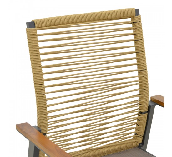 Πολυθρόνα Aegean στοιβαζόμενη teak-pe σχοινί σε φυσική - αλουμίνιο κ textline σε ανθρακί απόχρωση 57x64x87εκ Υλικό: Alum size:Ø25/Ø19*1.2mm. Rope SIZE:Ø5MM-Teak on handrail 404-000032