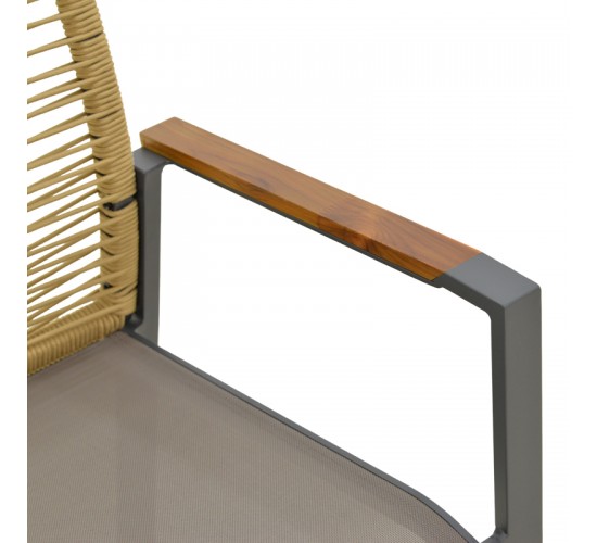 Πολυθρόνα Aegean στοιβαζόμενη teak-pe σχοινί σε φυσική - αλουμίνιο κ textline σε ανθρακί απόχρωση 57x64x87εκ Υλικό: Alum size:Ø25/Ø19*1.2mm. Rope SIZE:Ø5MM-Teak on handrail 404-000032
