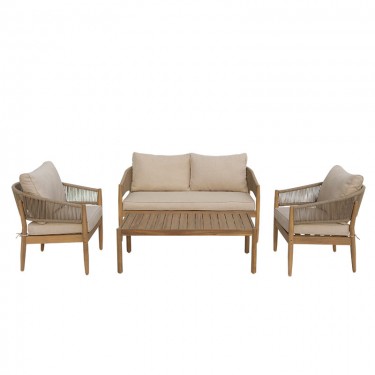 Σαλόνι εξωτερικού χώρου Lemanda μασίφ ξύλο ακακίας με σχοινί και μπεζ μαξιλάρια Υλικό: ACACIA WOOD - ROPE - FABRIC 405-000001