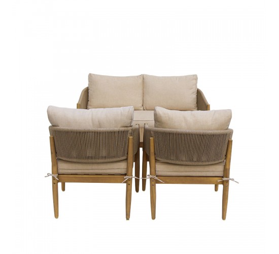 Σαλόνι εξωτερικού χώρου Lemanda μασίφ ξύλο ακακίας με σχοινί και μπεζ μαξιλάρια Υλικό: ACACIA WOOD - ROPE - FABRIC 405-000001