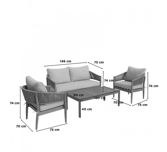 Σαλόνι εξωτερικού χώρου Lemanda μασίφ ξύλο ακακίας με σχοινί και μπεζ μαξιλάρια Υλικό: ACACIA WOOD - ROPE - FABRIC 405-000001