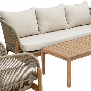 Σαλόνι εξωτερικού χώρου Verilan μασίφ ξύλο ακακίας με σχοινί και μπεζ μαξιλάρια Υλικό: ACACIA WOOD - ROPE - FABRIC - ALU 405-000002