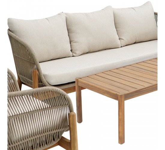 Σαλόνι εξωτερικού χώρου Verilan μασίφ ξύλο ακακίας με σχοινί και μπεζ μαξιλάρια Υλικό: ACACIA WOOD - ROPE - FABRIC - ALU 405-000002