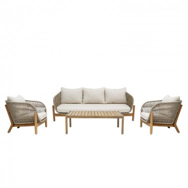 Σαλόνι εξωτερικού χώρου Verilan μασίφ ξύλο ακακίας με σχοινί και μπεζ μαξιλάρια Υλικό: ACACIA WOOD - ROPE - FABRIC - ALU 405-000002
