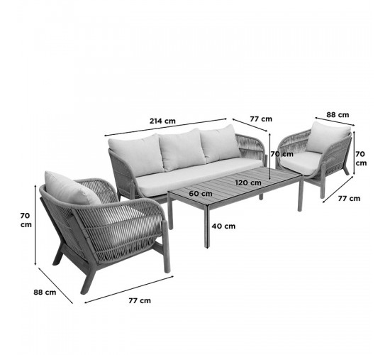 Σαλόνι εξωτερικού χώρου Verilan μασίφ ξύλο ακακίας με σχοινί και μπεζ μαξιλάρια Υλικό: ACACIA WOOD - ROPE - FABRIC - ALU 405-000002