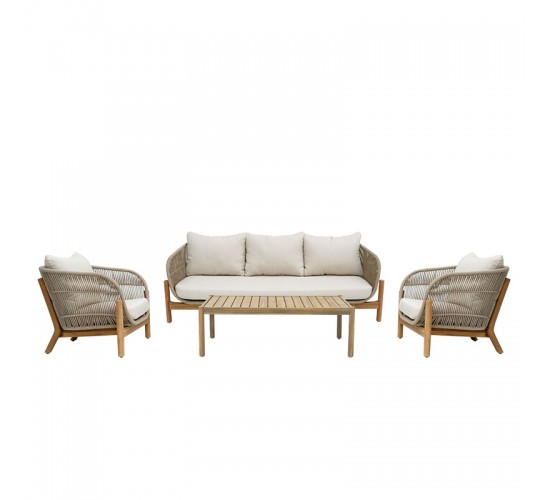 Σαλόνι εξωτερικού χώρου Verilan μασίφ ξύλο ακακίας με σχοινί και μπεζ μαξιλάρια Υλικό: ACACIA WOOD - ROPE - FABRIC - ALU 405-000002