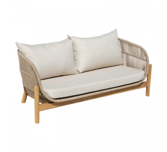 Καναπές 2θέσιος Verilan μασίφ ξύλο ακακίας-ύφασμα σε φυσική-μπεζ απόχρωση 163x77x70εκ Υλικό: ACACIA WOOD - ROPE - FABRIC - ALU 405-000003