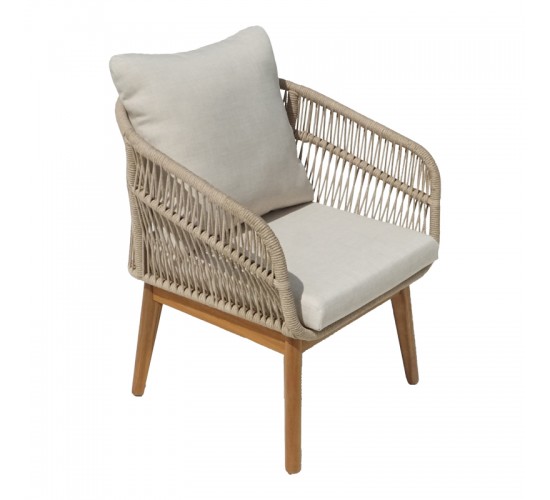 Πολυθρόνα Macrena μασίφ ξύλο ακακίας-ύφασμα σε φυσική-μπεζ απόχρωση 65x72x78εκ Υλικό: ACACIA WOOD - ROPE - FABRIC - ALU 405-000007