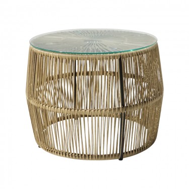 Τραπέζι Adela pe wicker-γυαλί σε φυσική απόχρωση Φ47x38εκ Υλικό: ACACIA WOOD 405-000009