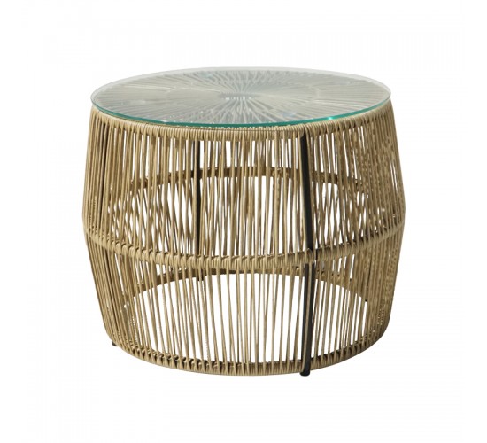 Τραπέζι Adela pe wicker-γυαλί σε φυσική απόχρωση Φ47x38εκ Υλικό: ACACIA WOOD 405-000009