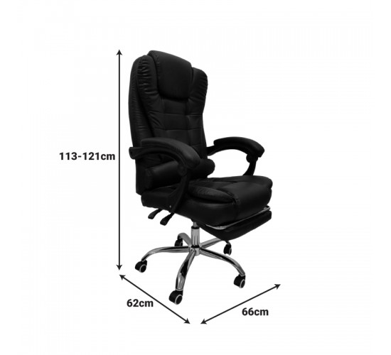 Καρέκλα γραφείου διευθυντή με υποπόδιο Worko pu σε μαύρη απόχρωση 66x62x113-121εκ Υλικό: PU - Metal chromed base 406-000005