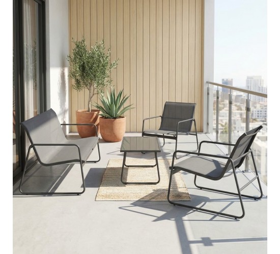 Σαλόνι εξωτερικού χώρου Veranda textilene-μέταλλο σε ανθρακί απόχρωση Υλικό: GLASS - TEXTILENE - STEEL 407-000003