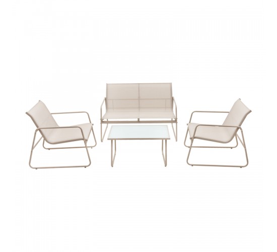 Σαλόνι εξωτερικού χώρου Veranda textilene-μέταλλο σε λευκή απόχρωση Υλικό: GLASS - TEXTILENE - STEEL 407-000004