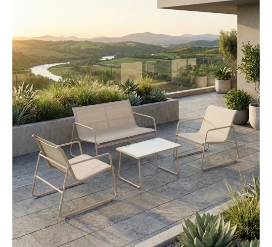 Σαλόνι εξωτερικού χώρου Veranda textilene-μέταλλο σε λευκή απόχρωση Υλικό: GLASS - TEXTILENE - STEEL 407-000004