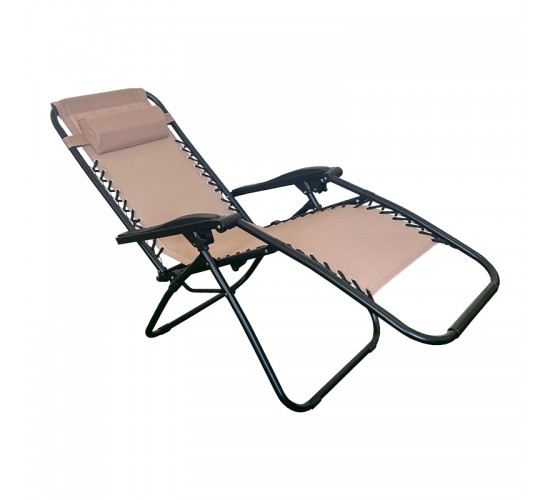 Πολυθρόνα πτυσσόμενη Mirka textilene-μέταλλο σε κρεμ-μαύρη απόχρωση 65x165x110εκ Υλικό: PLASTIC - TEXTILENE - STEEL 407-000006