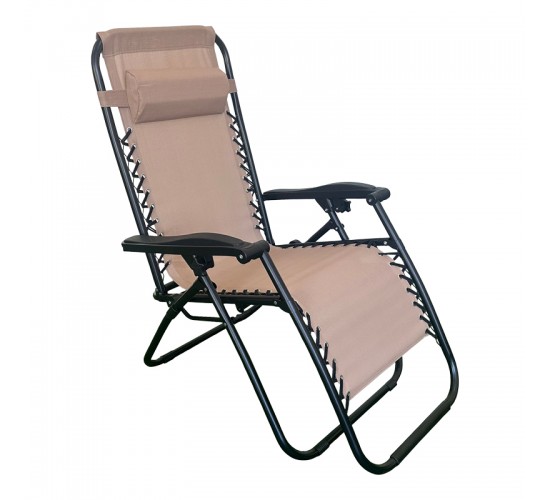 Πολυθρόνα πτυσσόμενη Mirka textilene-μέταλλο σε κρεμ-μαύρη απόχρωση 65x165x110εκ Υλικό: PLASTIC - TEXTILENE - STEEL 407-000006