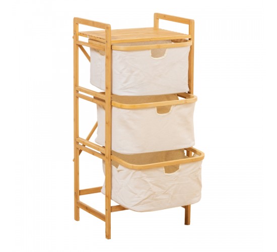 Ραφιέρα δαπέδου Hanev μπαμπού-ύφασμα σε φυσική-μπεζ απόχρωση 44x33x96εκ Υλικό: BAMBOO - LINEN FABRIC 408-000013