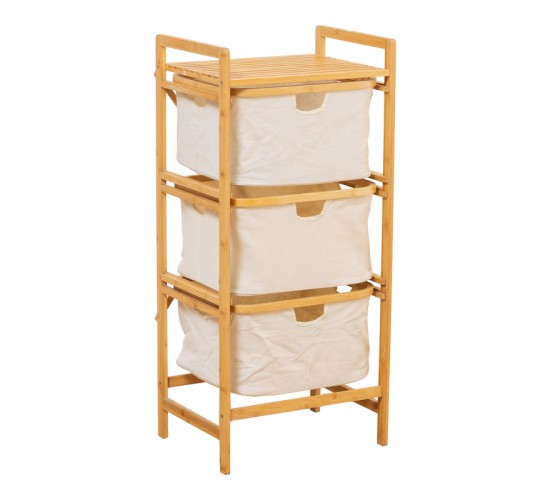 Ραφιέρα δαπέδου Hanev μπαμπού-ύφασμα σε φυσική-μπεζ απόχρωση 44x33x96εκ Υλικό: BAMBOO - LINEN FABRIC 408-000013