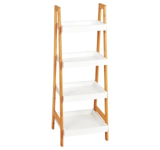 Ραφιέρα δαπέδου Leby μπαμπού-mdf σε λευκή-φυσική απόχρωση 35x34x98εκ Υλικό: ΒΑΜΒΟΟ - MDF 408-000015