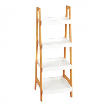 Ραφιέρα δαπέδου Leby μπαμπού-mdf σε λευκή-φυσική απόχρωση 35x34x98εκ Υλικό: ΒΑΜΒΟΟ - MDF 408-000015