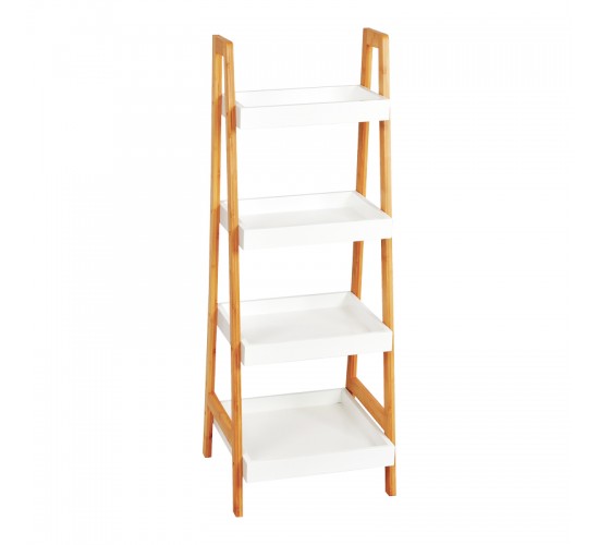 Ραφιέρα δαπέδου Leby μπαμπού-mdf σε λευκή-φυσική απόχρωση 35x34x98εκ Υλικό: ΒΑΜΒΟΟ - MDF 408-000015