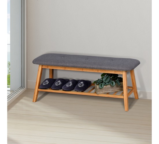 Παπουτσοθήκη-Σκαμπό Zerma 4 ζευγών μπαμπού-ύφασμα σε φυσική-γκρι απόχρωση 100x30.5x44εκ Υλικό: BAMBOO - POLYESTER 408-000017