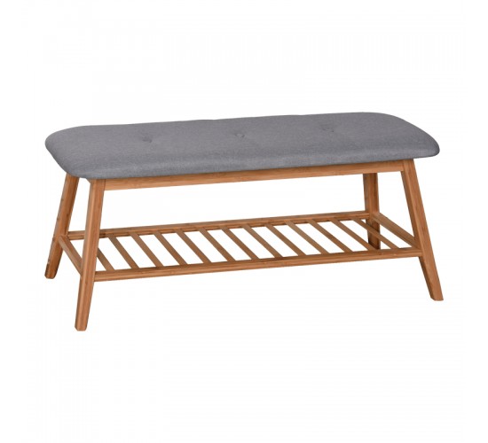 Παπουτσοθήκη-Σκαμπό Zerma 4 ζευγών μπαμπού-ύφασμα σε φυσική-γκρι απόχρωση 100x30.5x44εκ Υλικό: BAMBOO - POLYESTER 408-000017