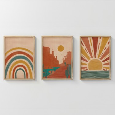 Πίνακας Jecko τρίπτυχος με ψηφιακή εκτύπωση και πλαίσιο 33x1.5x48εκ Υλικό: SOLID WOOD - 3MM CARDBOARD 409-000179