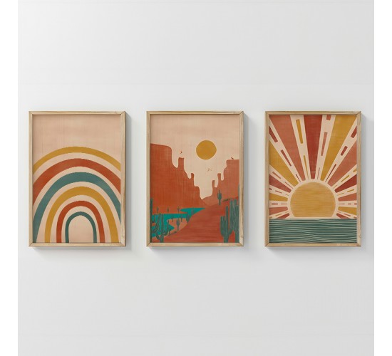 Πίνακας Jecko τρίπτυχος με ψηφιακή εκτύπωση και πλαίσιο 33x1.5x48εκ Υλικό: SOLID WOOD - 3MM CARDBOARD 409-000179