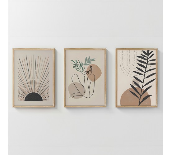 Πίνακας Gonma τρίπτυχος με ψηφιακή εκτύπωση και πλαίσιο 33x1.5x48εκ Υλικό: SOLID WOOD - 3MM CARDBOARD 409-000189