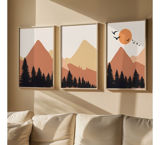 Πίνακας Elsyn τρίπτυχος με ψηφιακή εκτύπωση και πλαίσιο 33x1.5x48εκ Υλικό: SOLID WOOD - 3MM CARDBOARD 409-000279