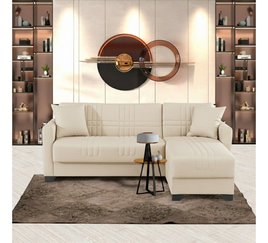 Γωνιακός καναπές-κρεβάτι αναστρέψιμος Stashio ύφασμα κρεμ 202x143x84εκ Υλικό: FABRIC 418-000001