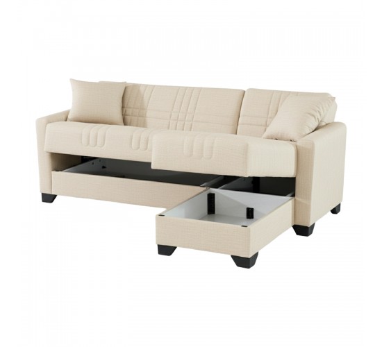 Γωνιακός καναπές-κρεβάτι αναστρέψιμος Stashio ύφασμα κρεμ 202x143x84εκ Υλικό: FABRIC 418-000001