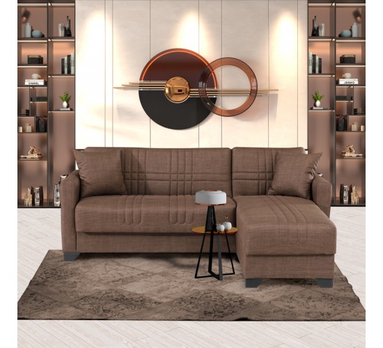 Γωνιακός καναπές-κρεβάτι αναστρέψιμος Stashio ύφασμα καφε 202x143x84εκ Υλικό: FABRIC 418-000003