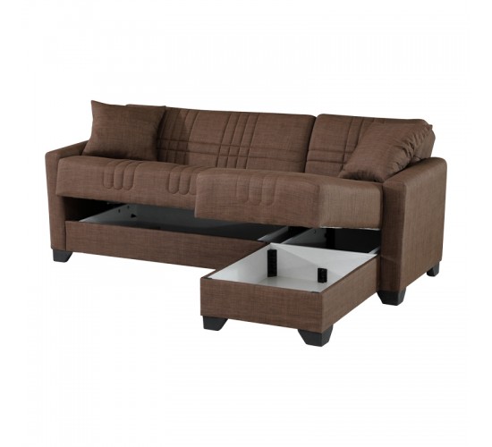 Γωνιακός καναπές-κρεβάτι αναστρέψιμος Stashio ύφασμα καφε 202x143x84εκ Υλικό: FABRIC 418-000003