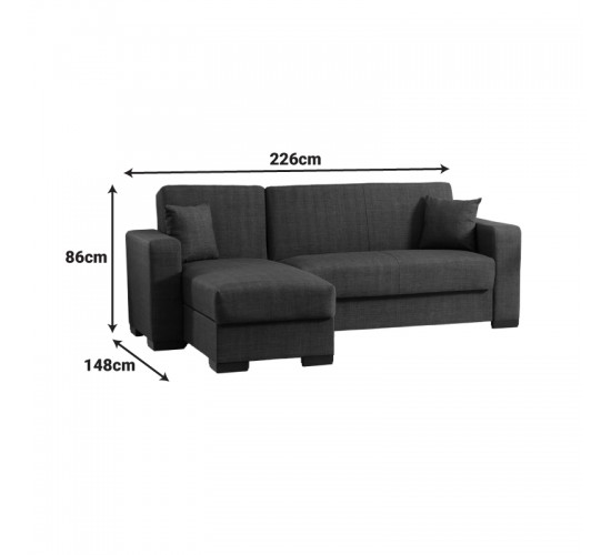 Γωνιακός καναπές-κρεβάτι αναστρέψιμος Dumma ύφασμα ανθρακί 226x148x86εκ Υλικό: FABRIC 418-000005