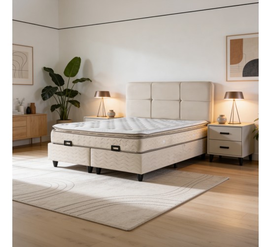 Κρεβάτι διπλό Punto με αποθηκευτικό χώρο κρεμ βελούδο 160x200εκ 424-000002