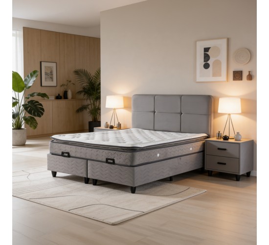 Κρεβάτι διπλό Punto με αποθηκευτικό χώρο γκρι βελούδο 160x200εκ 424-000006
