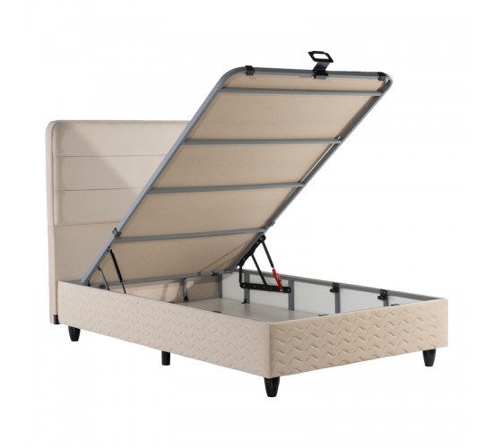 Κρεβάτι ημίδιπλο Linteda με αποθηκευτικό χώρο κρεμ βελούδο 120x200εκ 424-000007