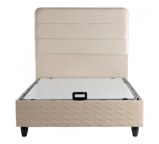 Κρεβάτι ημίδιπλο Linteda με αποθηκευτικό χώρο κρεμ βελούδο 120x200εκ 424-000007