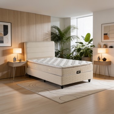 Κρεβάτι ημίδιπλο Linteda με αποθηκευτικό χώρο κρεμ βελούδο 120x200εκ 424-000007