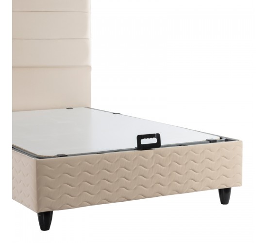 Κρεβάτι ημίδιπλο Linteda με αποθηκευτικό χώρο κρεμ βελούδο 120x200εκ 424-000007