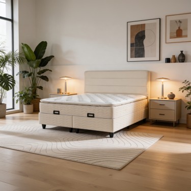 Κρεβάτι διπλό Linteda με αποθηκευτικό χώρο κρεμ βελούδο 160x200εκ 424-000008