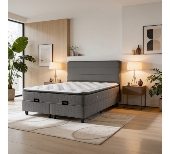 Κρεβάτι διπλό Linteda με αποθηκευτικό χώρο ανθρακί βελούδο 160x200εκ 424-000010