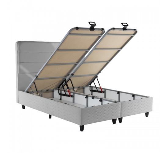 Κρεβάτι διπλό Linteda με αποθηκευτικό χώρο γκρι βελούδο 160x200εκ 424-000012