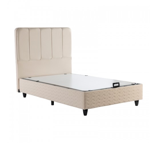 Κρεβάτι ημίδιπλο Lunda με αποθηκευτικό χώρο κρεμ βελούδο 120x200εκ 424-000013