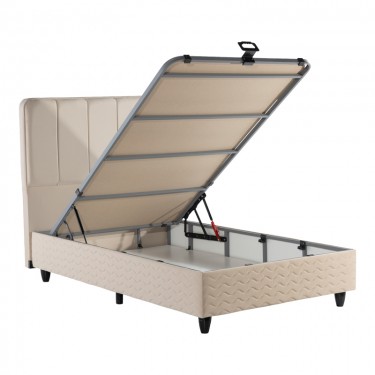 Κρεβάτι ημίδιπλο Lunda με αποθηκευτικό χώρο κρεμ βελούδο 120x200εκ 424-000013
