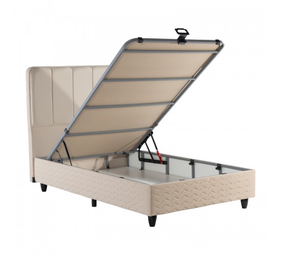 Κρεβάτι ημίδιπλο Lunda με αποθηκευτικό χώρο κρεμ βελούδο 120x200εκ 424-000013