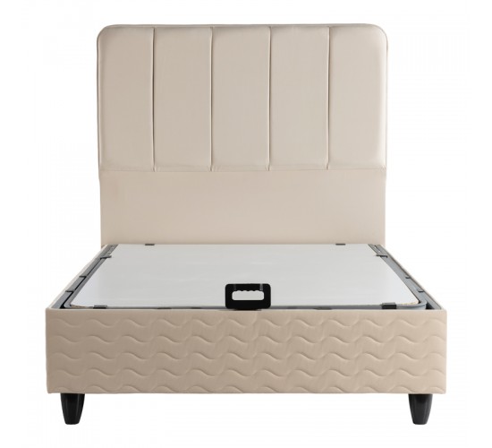 Κρεβάτι ημίδιπλο Lunda με αποθηκευτικό χώρο κρεμ βελούδο 120x200εκ 424-000013